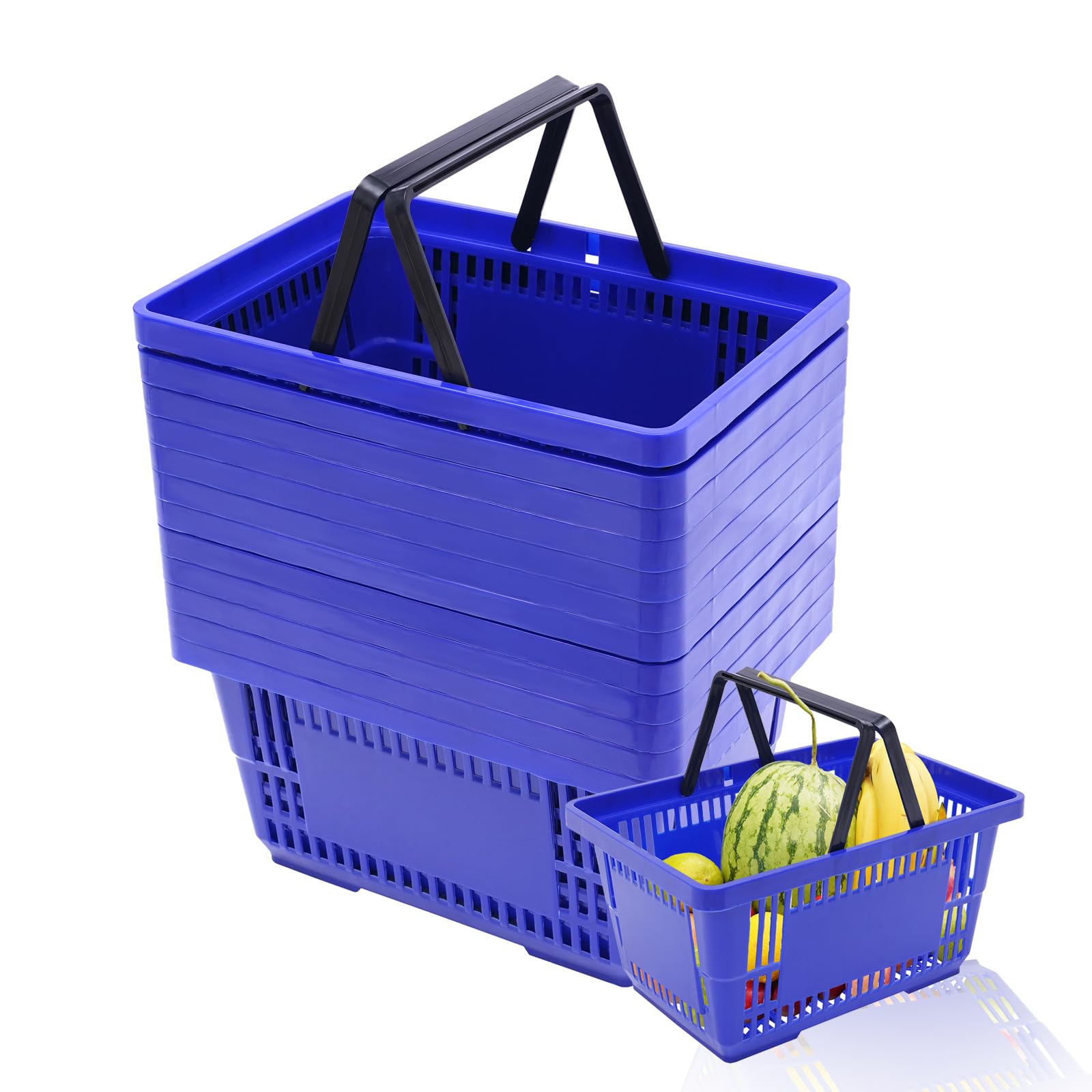 JAYGOVAN 12 PCS Shopping Baskets 18L Plastic Shopping Baskets 17×12×9 Inches Store Basket with Handles,Small Metal Shopping Baskets Set for Retail