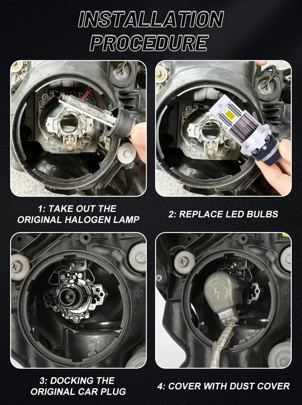 D2S D4S 1:1 Faros delanteros LED HID D1S D3S D8S D1R D3R Kit de bombillas LED de xenón Retroadaptación 1300W 1000000LM D2R D4R Lámpara de coche Luz automática CSP CANbus 12V (Color : 100000