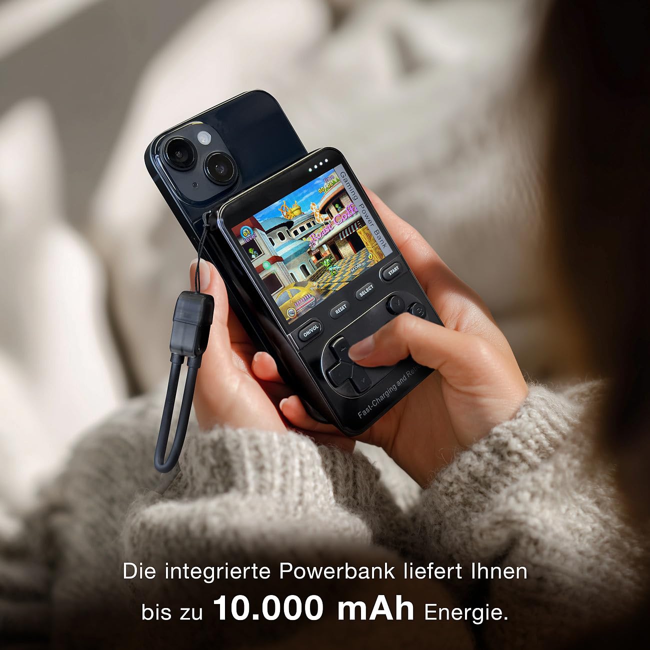 revolt Retro Konsolen Handheld: 2er-Set Gaming-Powerbanks 10.000 mAh, für Qi & MagSafe, 20W, 200Spiele (Powerbank USB-C PD für Gamer, für Retro-Gaming)