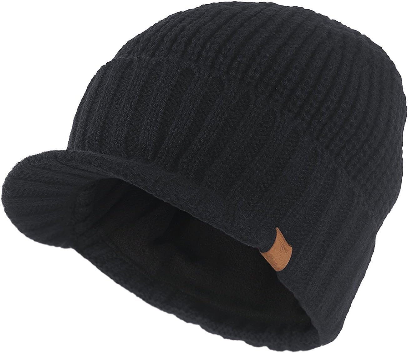 XRDSS Men's Winter Warm Knitted Hat Thick Beanie Cap with Visor (Black)