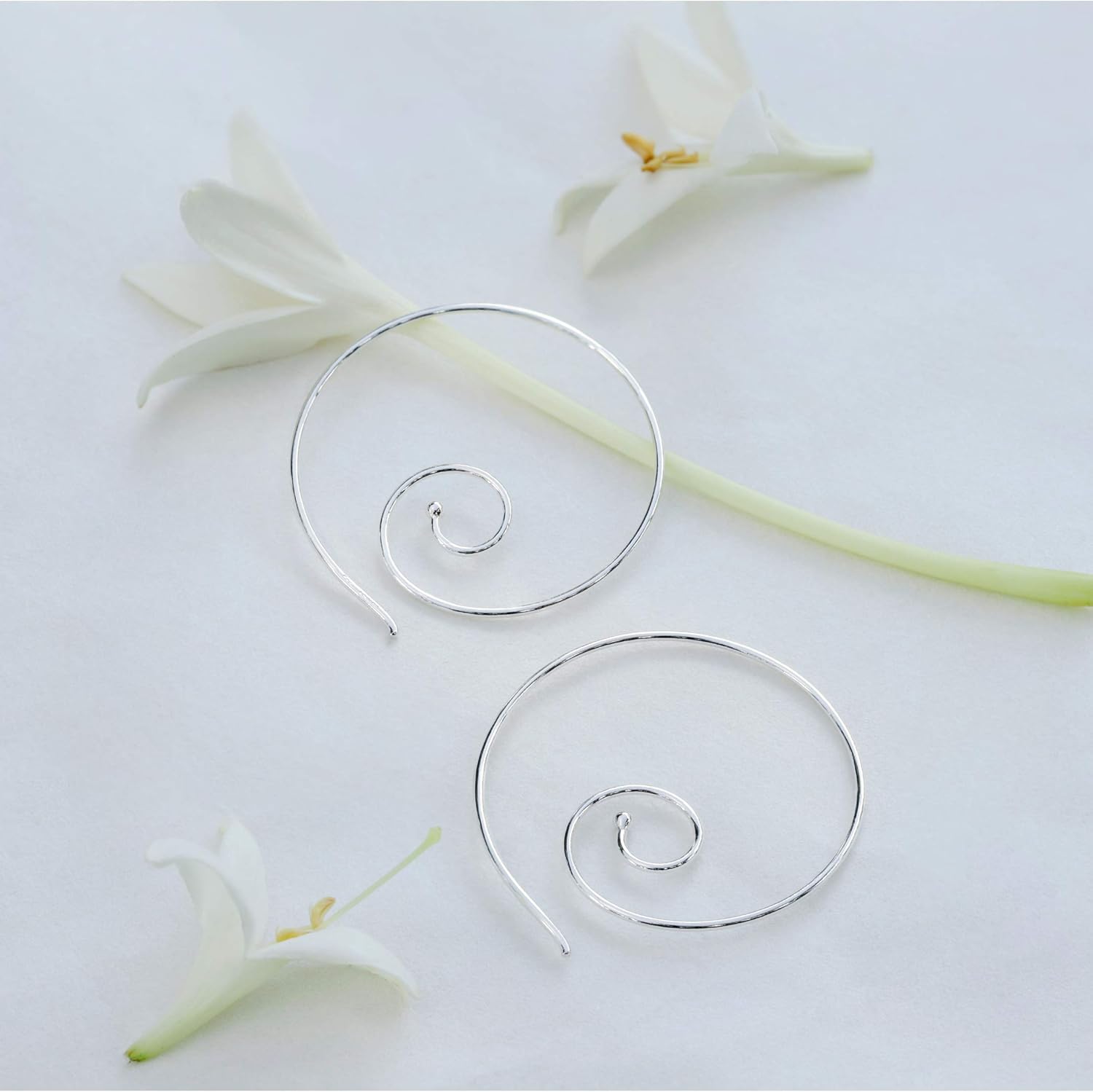 Boma Jewlery Sterling Silver Round Spiral Pull Through Hoop Earrings - Image 3