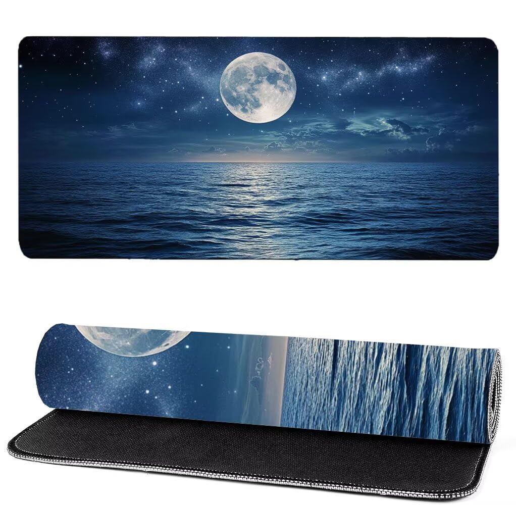 Podkładka pod mysz XXL 1000x500x3mm Księżyc, podkładka pod mysz do gier morska, poprawa precyzji i szybkości, podkładka pod mysz do gier antypoślizgowa gumowa podstawa, dekoracja biurka MM-891