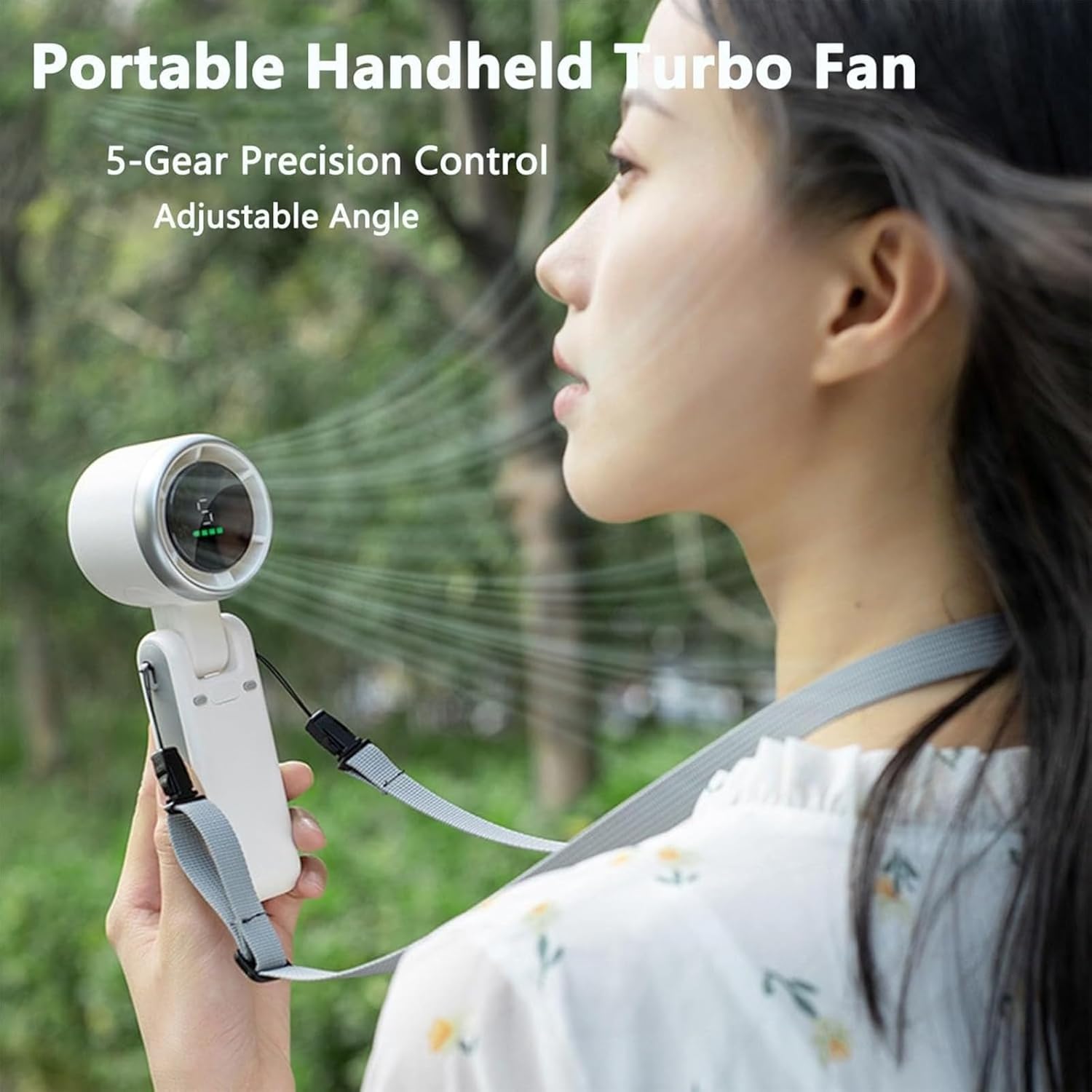 High speed handheld neck hanging small fan 4000mAh long endurance USB mini portable folding turbo fan(2pcs white)