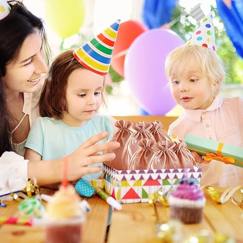 Miniatura 3 de ENNIYU Bolsas de regalo de satén, 4 x 6 bolsas de oro rosa con cordón, bolsas de joyería, bolsas de regalo de Navidad para baby shower, bolsas de