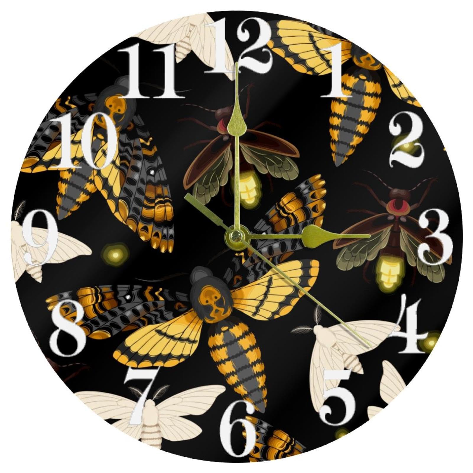 Horloge murale ronde silencieuse Flying Moths pendule à quartz pour la cuisine et la maison