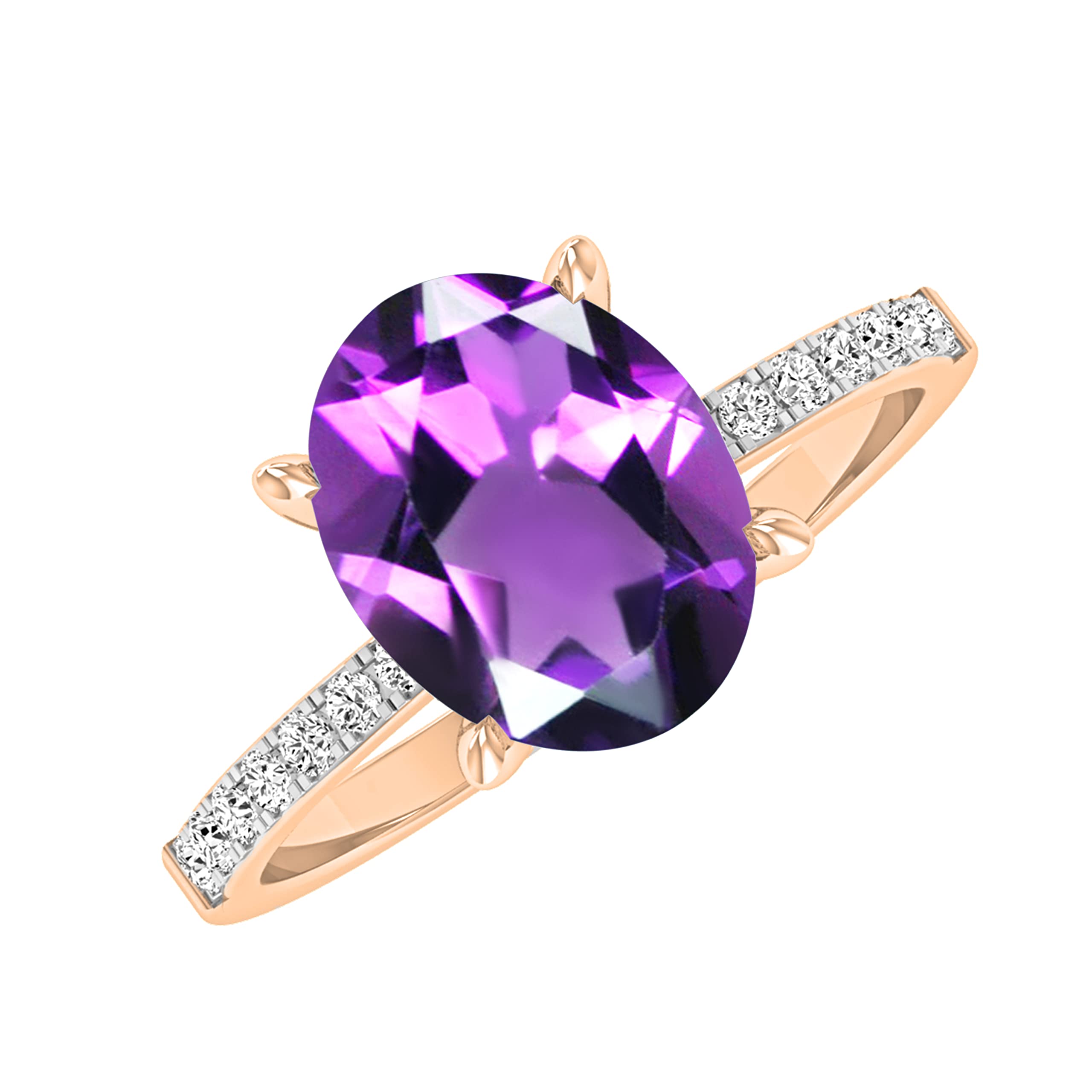Anillo de compromiso Dazzlingrock Collection para mujer en oro rosa macizo de 14 quilates, con amatista ovalada de 9x7 mm y diamante blanco redondo de 0,19 ct, talla 6.