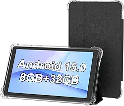 Tablet com capa protetora, 17.8 cm IPS 1024 * 600 Android 15.0 Tab PC RAM 8GB (3+5Expand)+ROM 32GB Bluetooth 5.0 WiFi6 2.4G 5G 2MP + 5MP Câmeras duplas (preto)