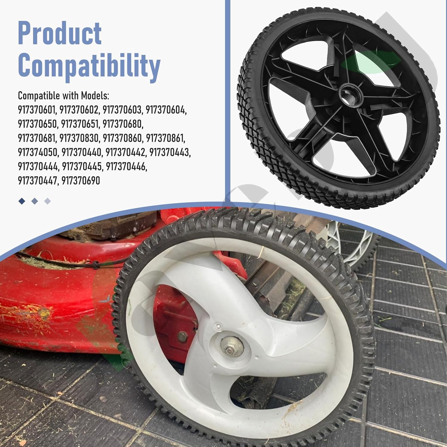 2 PACK 12 Inch 532433121 Rear Wheel Replacement for Craftsman Husqvarna 583744201 194387X460 407773X460 431880X460 - Lawn Mower Rear Wheels 12x1.75" Plastic Wheel 917255540 917254470 917254501