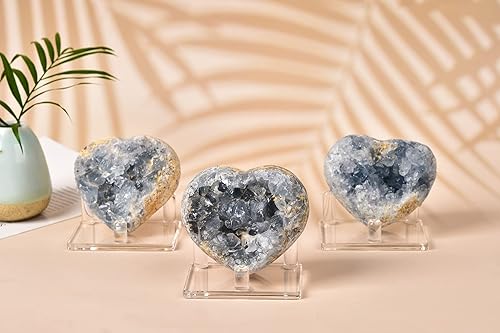 Miniatura 6 de AMOYSTONE Celestite Crystals Heart Blue Geoda Celestite Cluster Natural Celestite Stone Cristal curativo grande para decoración del hogar, regalos