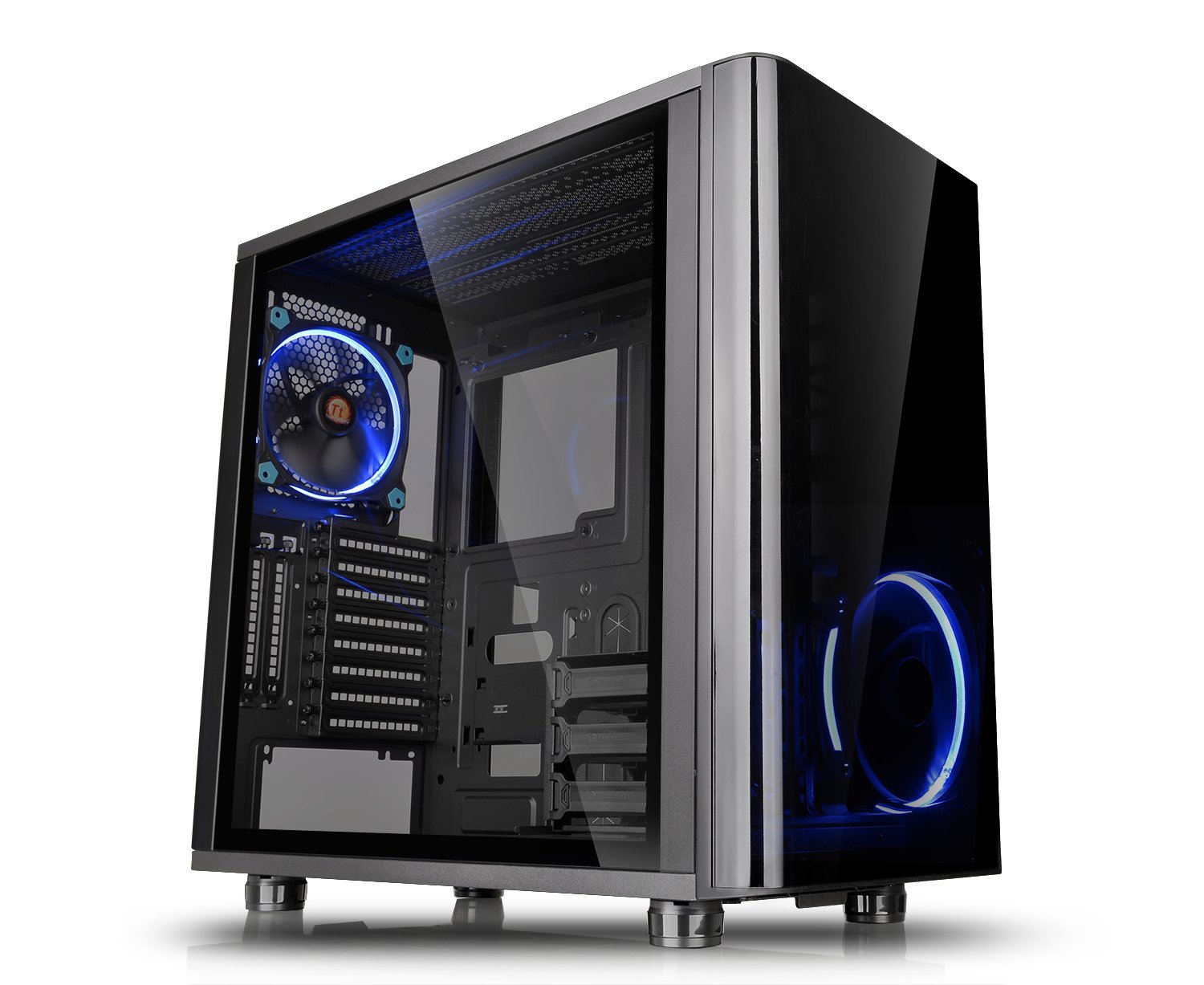 ThermaltakeView 31 Dual Tempered Glass Spcc Atx Mid Tower Tt Lcs Certified Gaming Computer Case With 2 Blue Led Riing Fan Pre-Installed Ca-1H8-00M1Wn-00