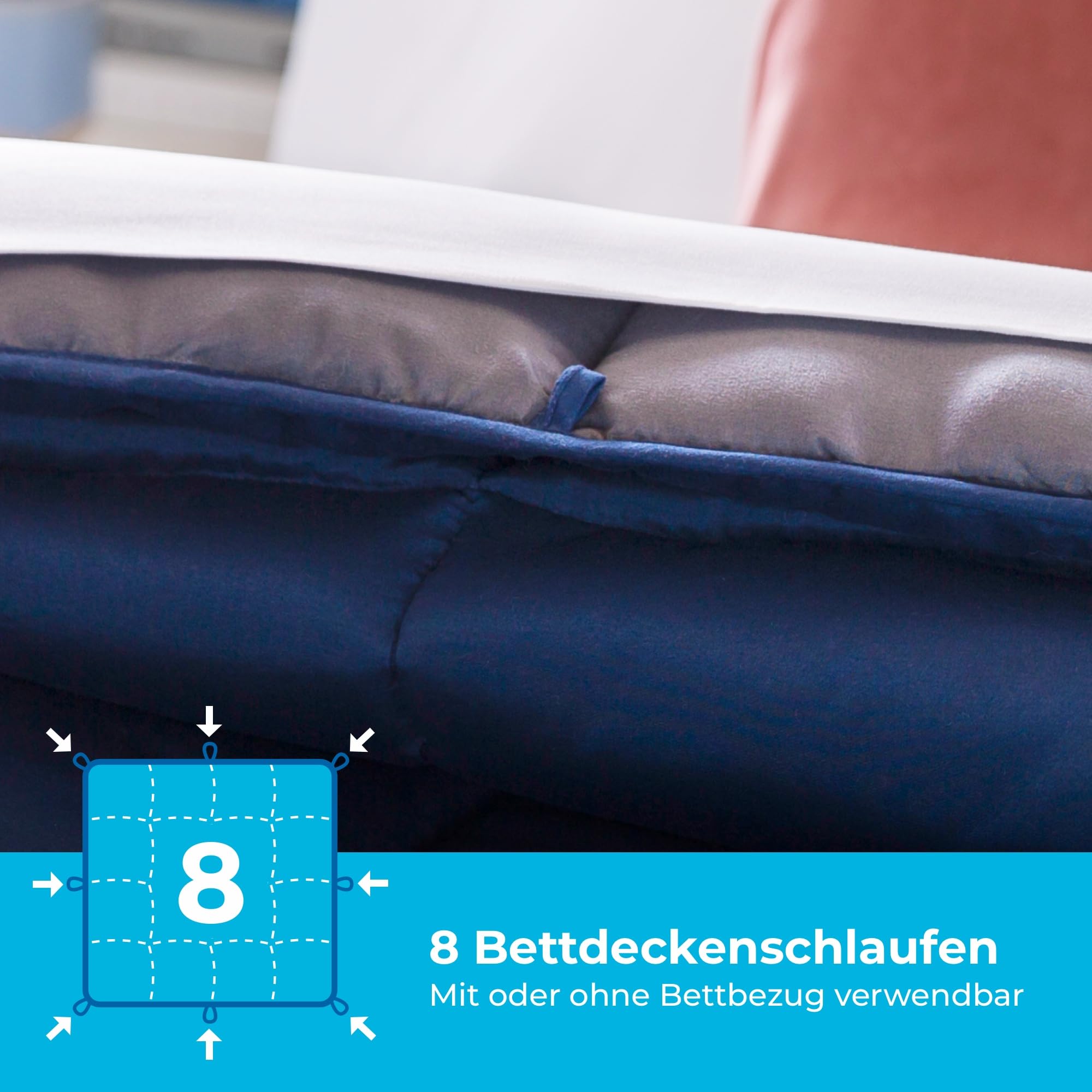 Linenspa 4 Jahreszeiten Bettdecke aus Microfaser – Ganzjahresdecke – Ultraweich – Steppdecke 220x240 cm, Navy Blau / Dunkelgrau