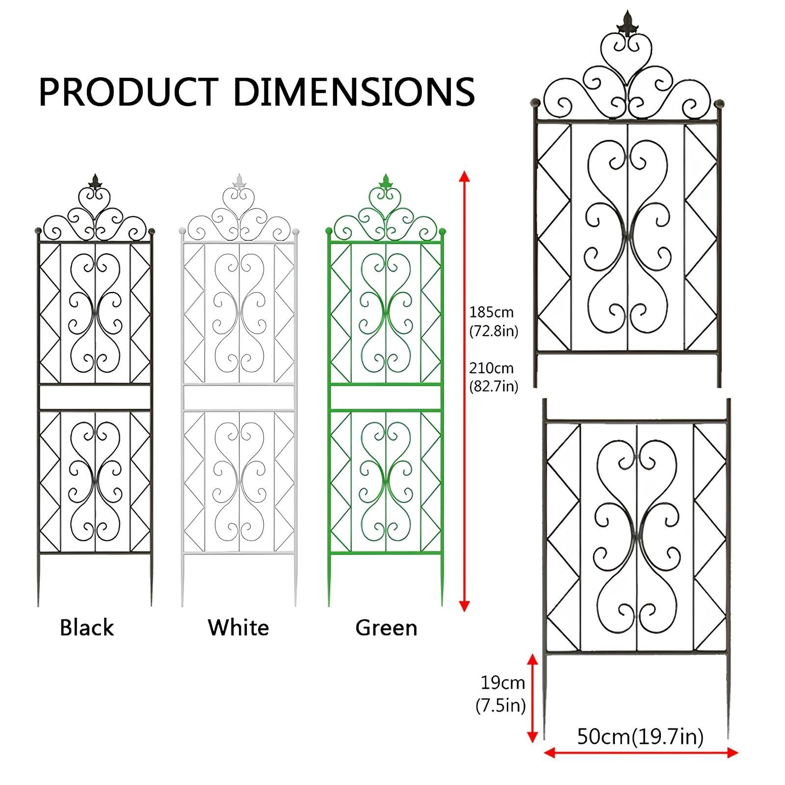 Traliccio da Giardino in Metallo Antiruggine, 50x185cm/50x210cm Griglia per Rampicanti, Grigliato da Supporto Divisorio Decorativo per Rose, Edera(Black,W50xH210cm)