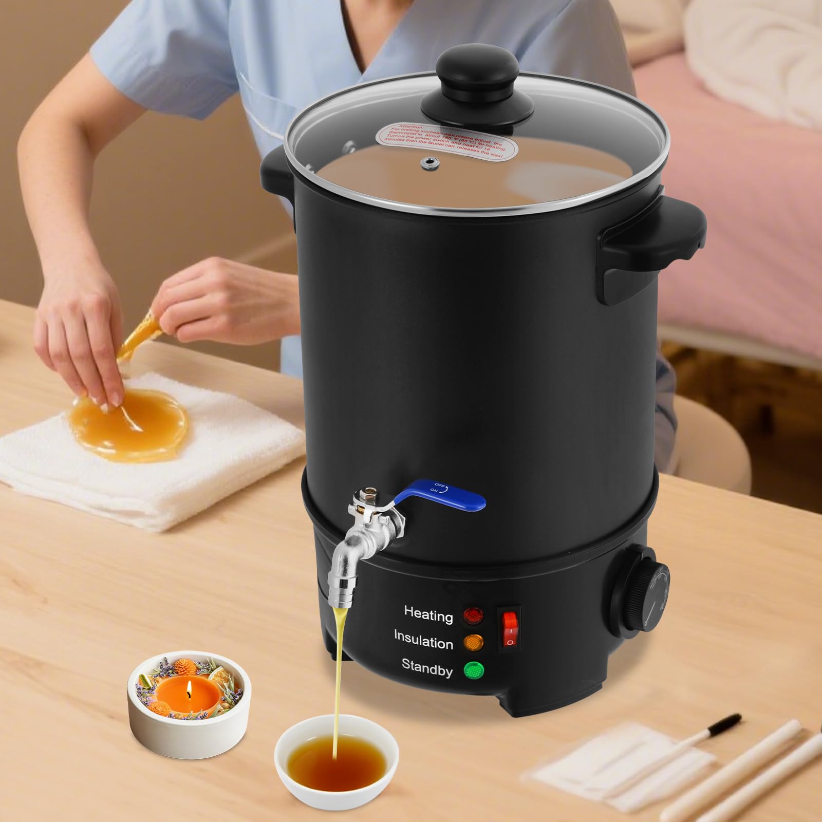 DWIKRYT Crisol eléctrico de cera de 6 l, 220-240 V, acero inoxidable, para hacer velas, 50-100 °C, con cuchara para salones de belleza, empresas artesanales