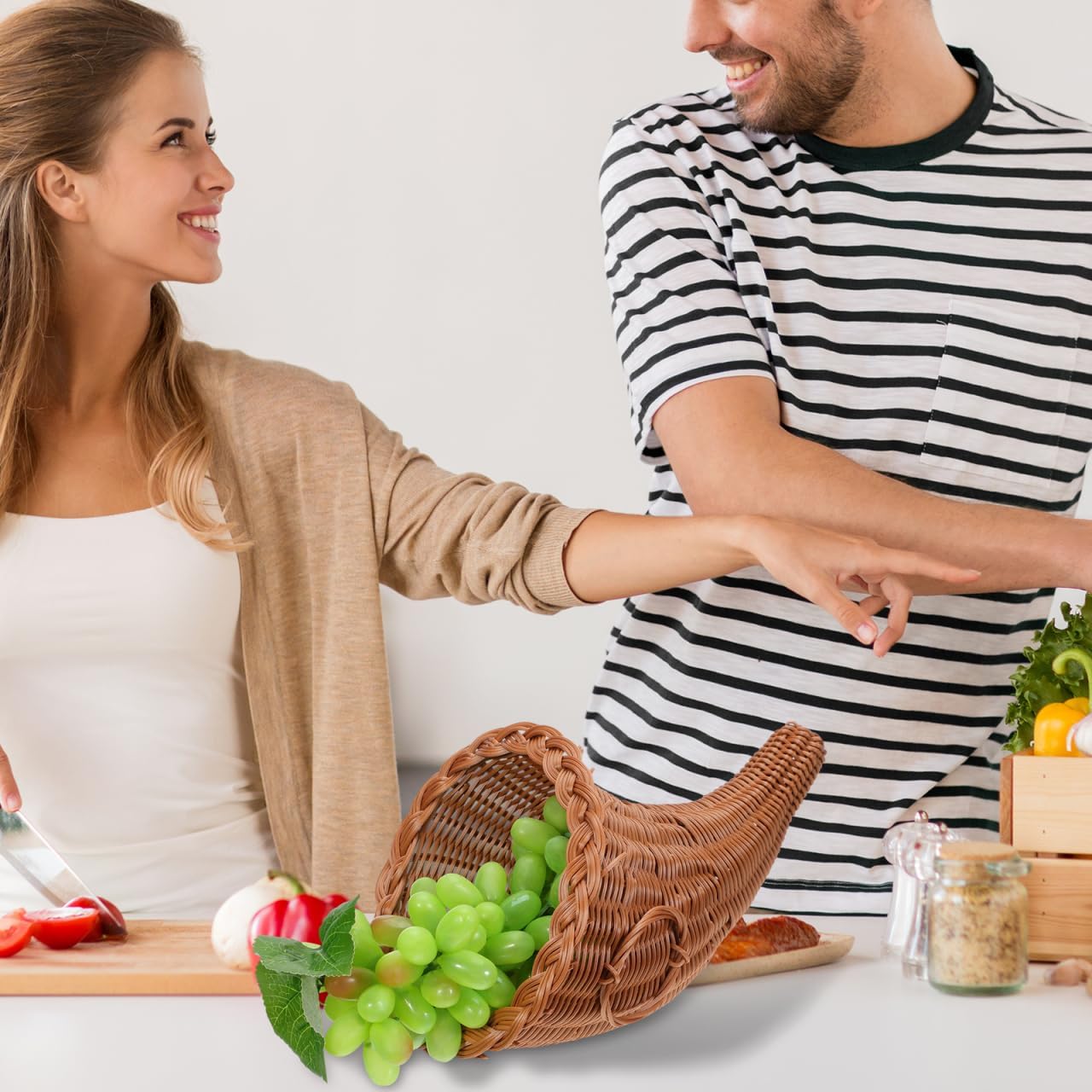 Gadpiparty Large Cornucopia Basket Wicker Grapevine Fall Basket Snack for Thanksgiving Christmas Harvest Table Centerpiece Party Decorations