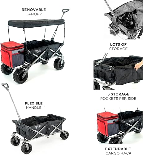 Miniatura 6 de Vagón creativo de lujo plegable y resistente al aire libre con toldo, mango ajustable para campamento, ruedas giratorias todo terreno, capacidad de