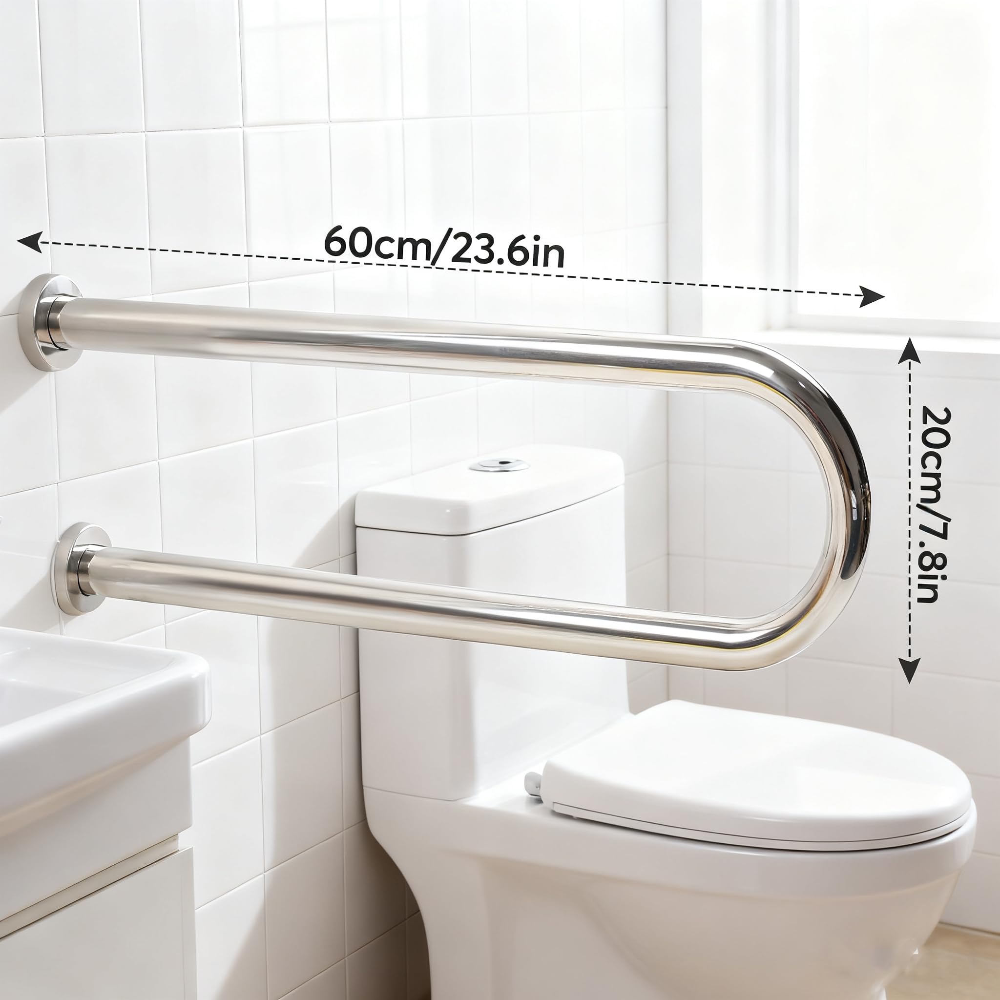 Asidero de acero inoxidable para discapacitados, 60 cm, para personas mayores, capacidad de carga de 350 kg