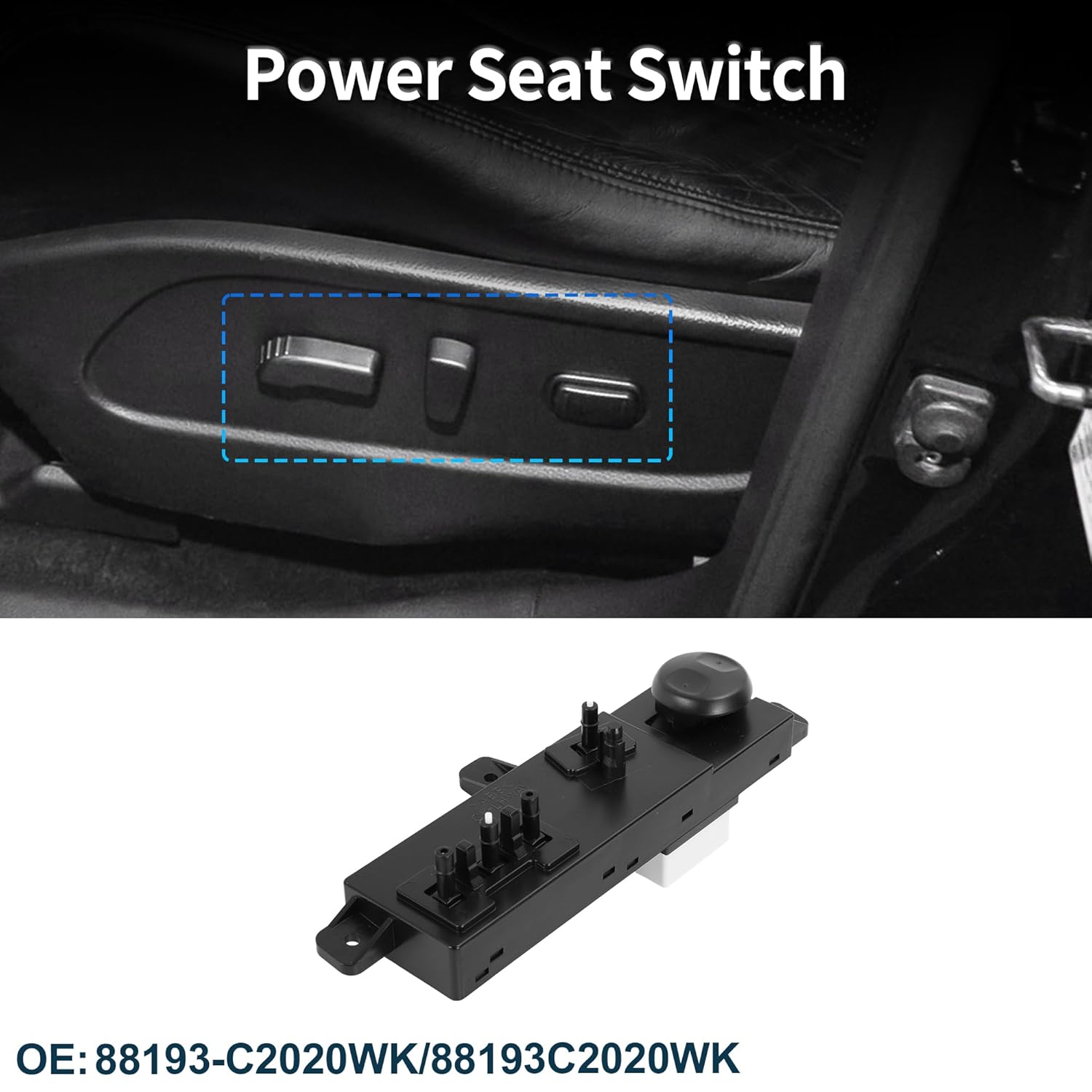 No.88193-C2020WK/88193C2020WK Power Seat Switch for Kia Sportage 2017-2022 Seat Control Adjustment Switch Front Left Passenger Side Black