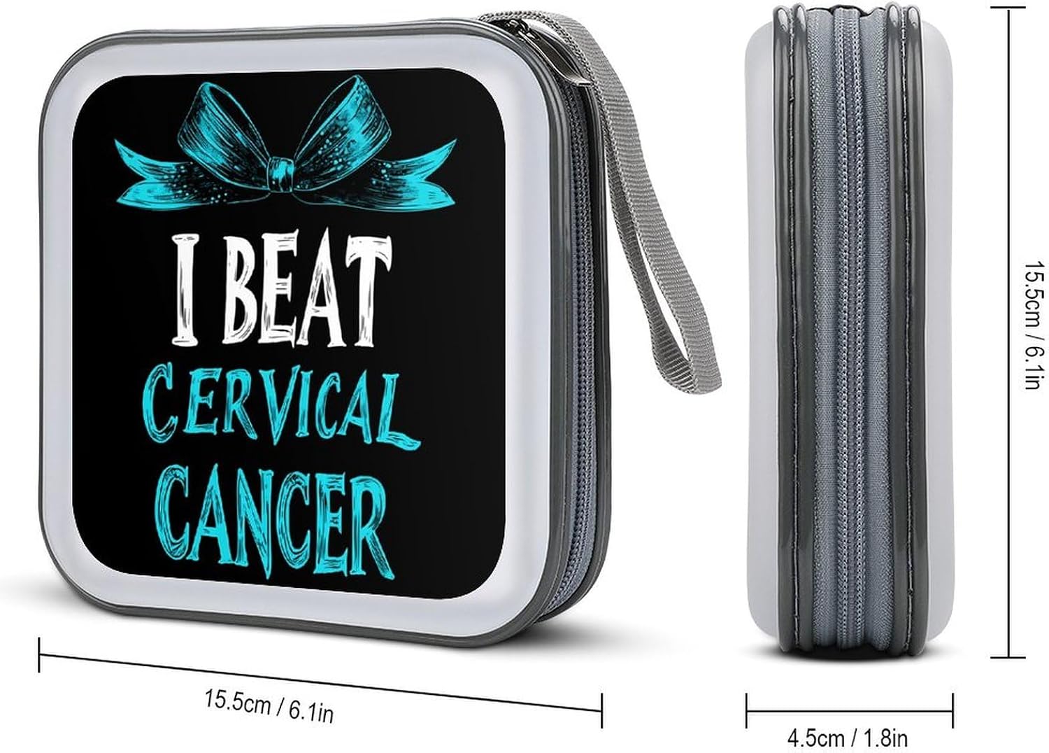 Cervical Cancer Warrior CD Case DVD Storage Holder Binder 40 Capacity | protective,hard case,protable loop,travel car use,zippered closure