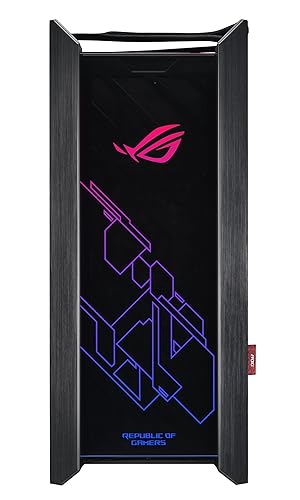 Caja de PC de Media Torre Asus ROG Strix Helios GX601 RGB para Motherboards EATX con Panel Frontal USB 3.1, Vidrio Templado Ahumado, Construcción de Aluminio y Acero Cepillado, y Cuatro Ventiladores, Negro