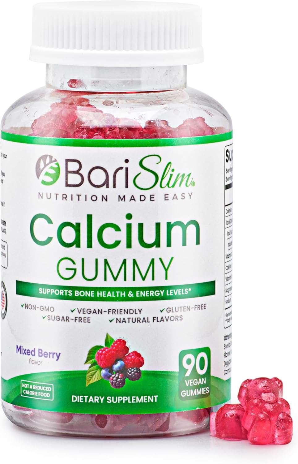 BariSlim Bariatric Calcium Gummies - Specially Formulated Bariatric Vitamins for Patients After Weight Loss Surgery - Supports Energy Levels & Bone Health | Mixed Berry (90 Vegan Gummies)