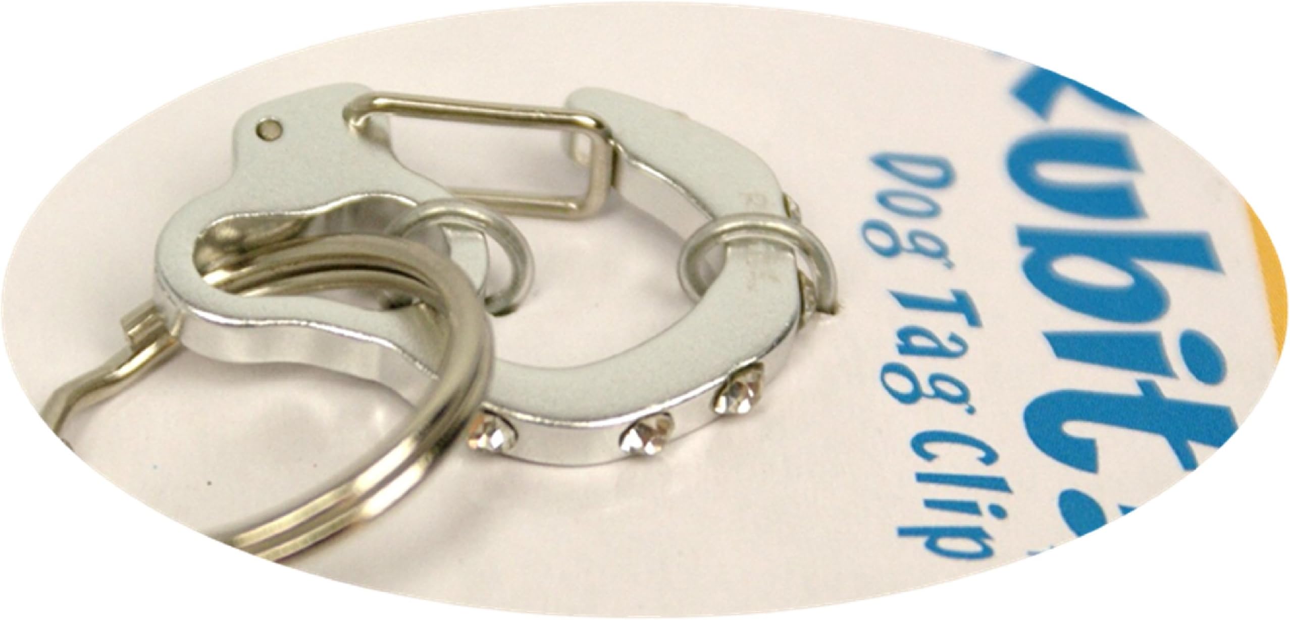 Rubit Medium Curve Rhinestone Aluminum Dog Tag Clip - Silver