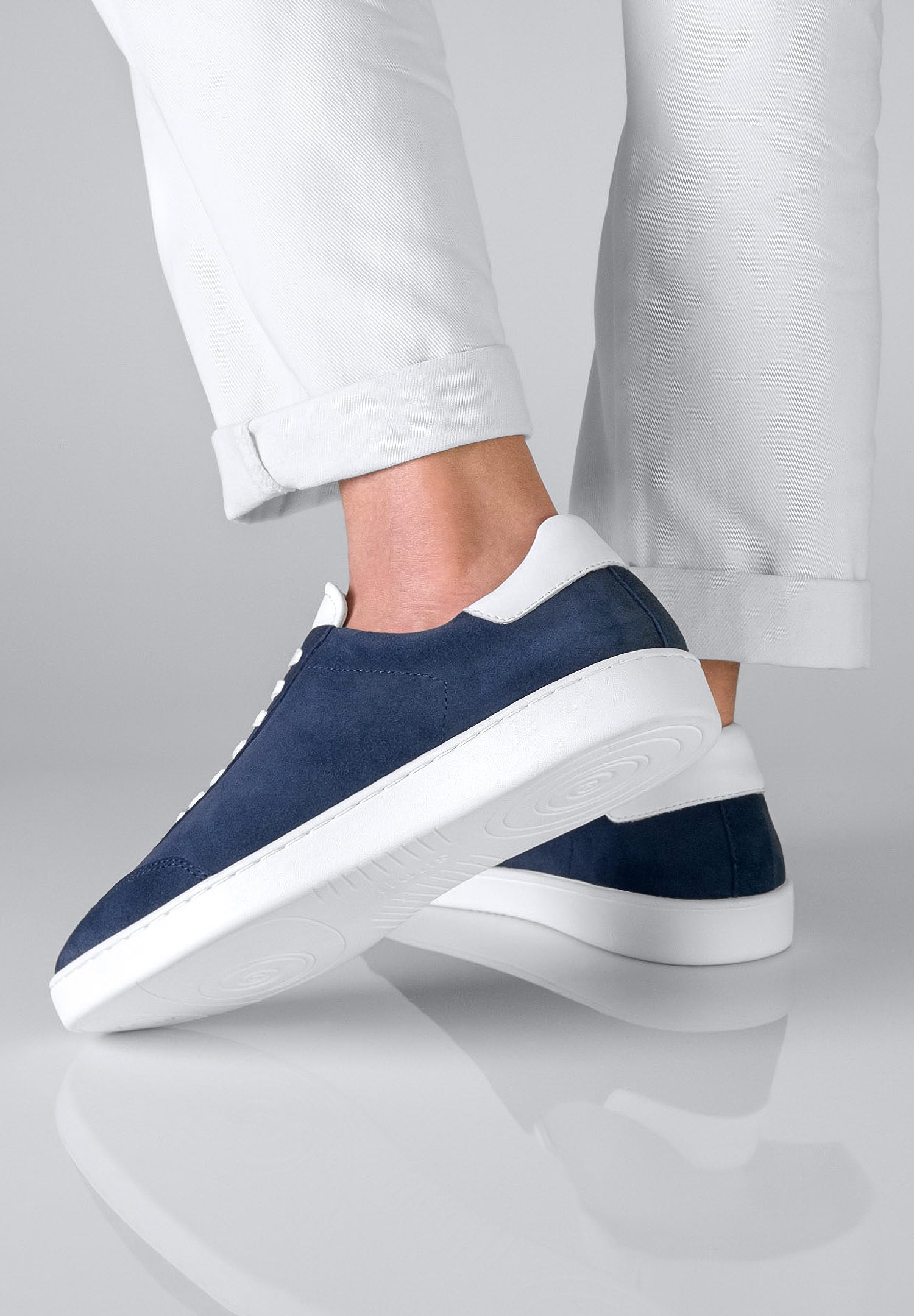 Anna Kern Suny Herren Dance Sneakers 7405 - Velourleder blau/Leder weiß - Normalweite - durchgehende PU Sohle - herausnehmbare Mehrweiten-Zwischensohle