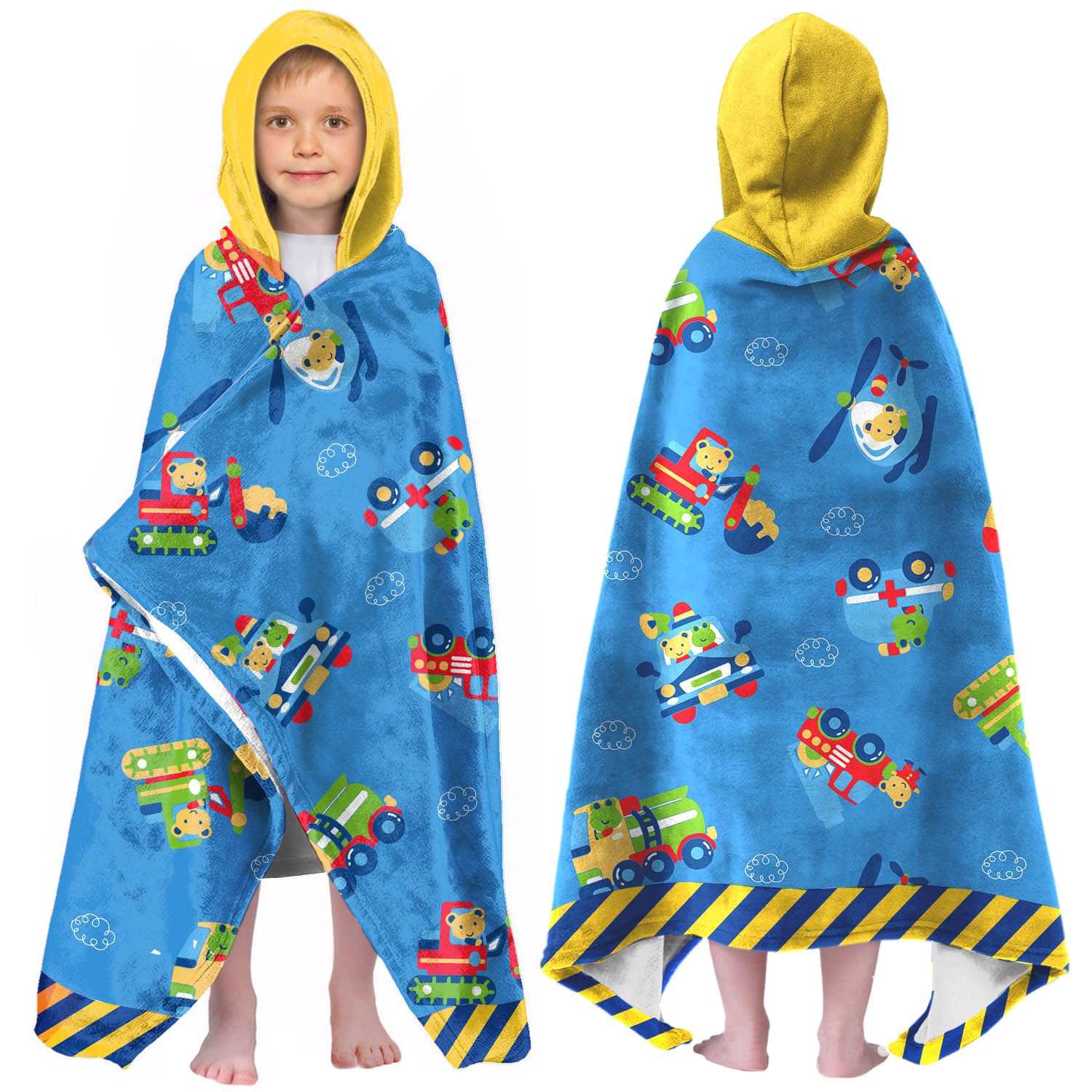 Engineering Truck Hooded Beach Towel for Boys, 30x50 in Bath Swim Wrap, 07