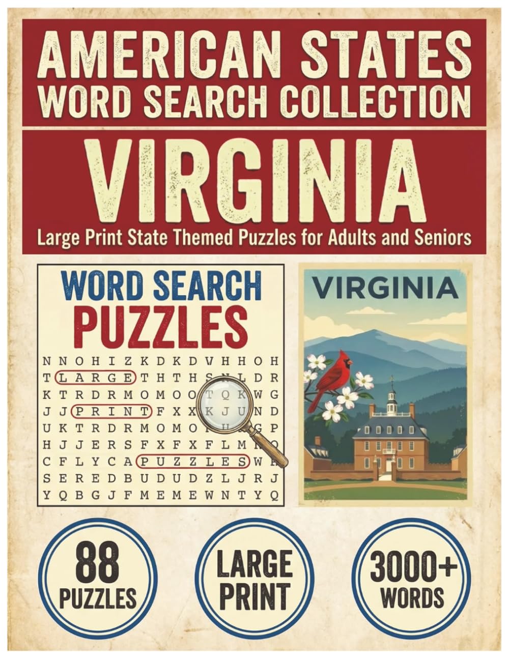 Virginia Word Search Puzzle Book: Large Print State Themed Puzzles for Adults and Seniors: Explore Local Cities, History, Facts and Rodeo & Equestrian ... (American States Word Search Collection)