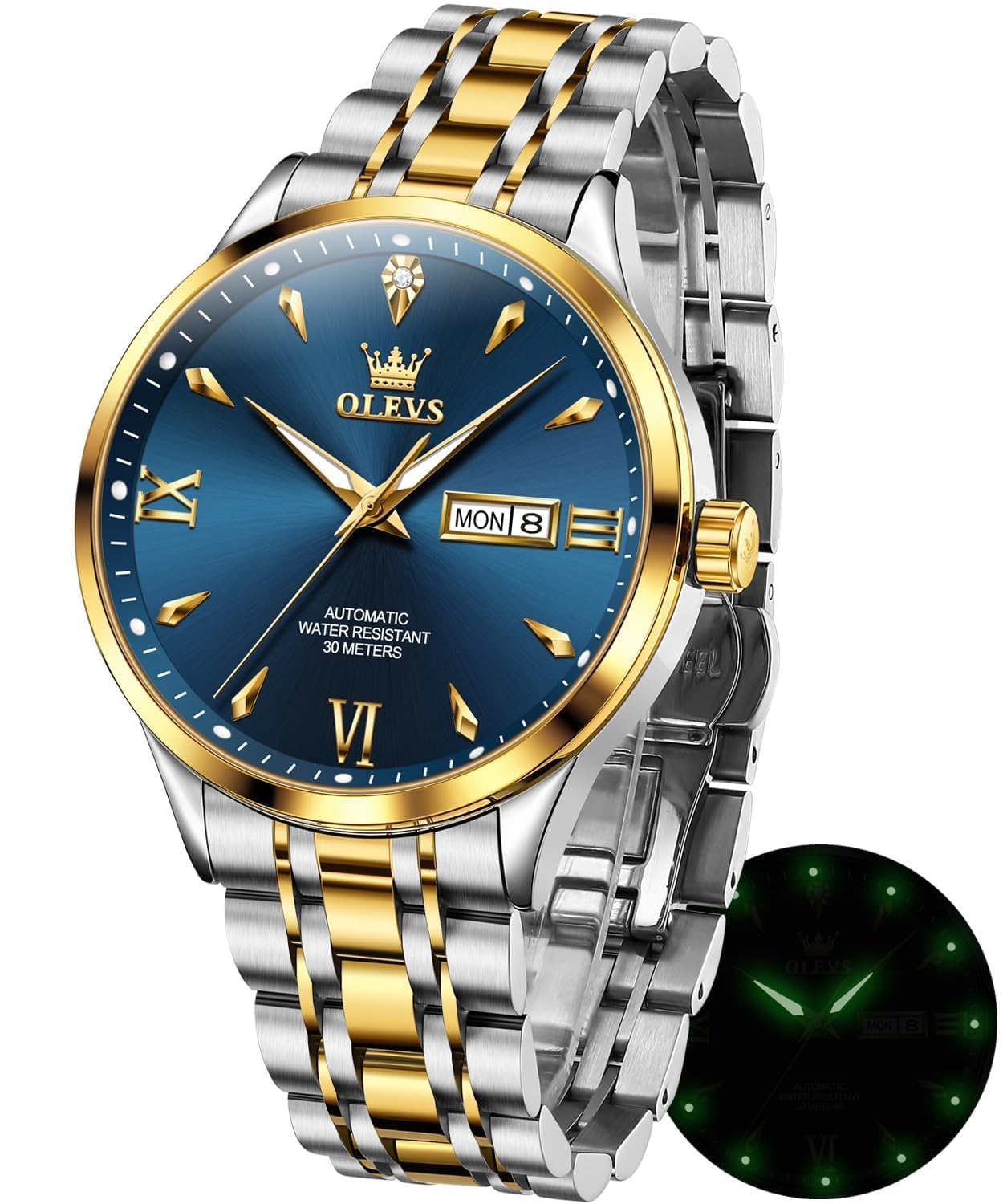 OLEVS Automatic Watches for Men Self Winding Mechanical Wristwatch Luxury Business Dress Stainless Steel Luminous Waterproof Calendar Mens