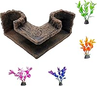 PMQEWZL Fish Tank Tree Hole Hideout with 4 Artificial Plants - Shrimp Cave for Betta, Guppy, Small Fish Aquarium Decor