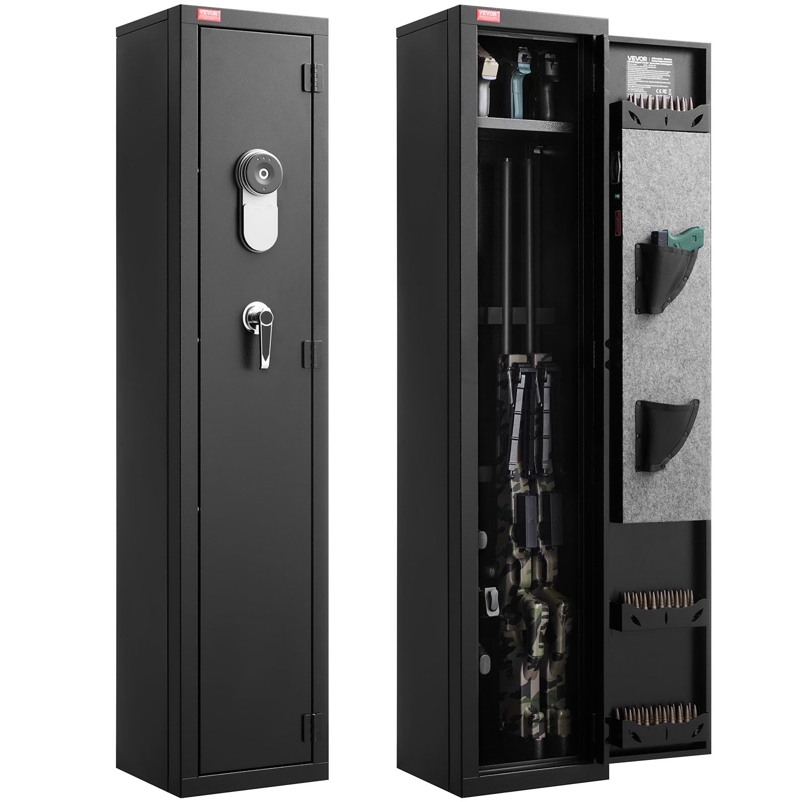 VEVOR Cassaforte per Armi Fuciliera 300 x 280 x 1396 mm, Armadio Ignifugo per Fucili in Acciaio Laminato a Freddo per Impieghi Gravosi con Tastiera Digitale e Chiave, Grande Armadio per Armi Lunghe