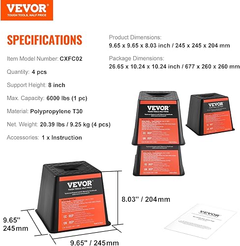 Miniatura 7 de VEVOR Bloque de remolque para gato, capacidad de 6000 libras por bloque de nivelación de RV, bloques estabilizadores de polipropileno para caravana,