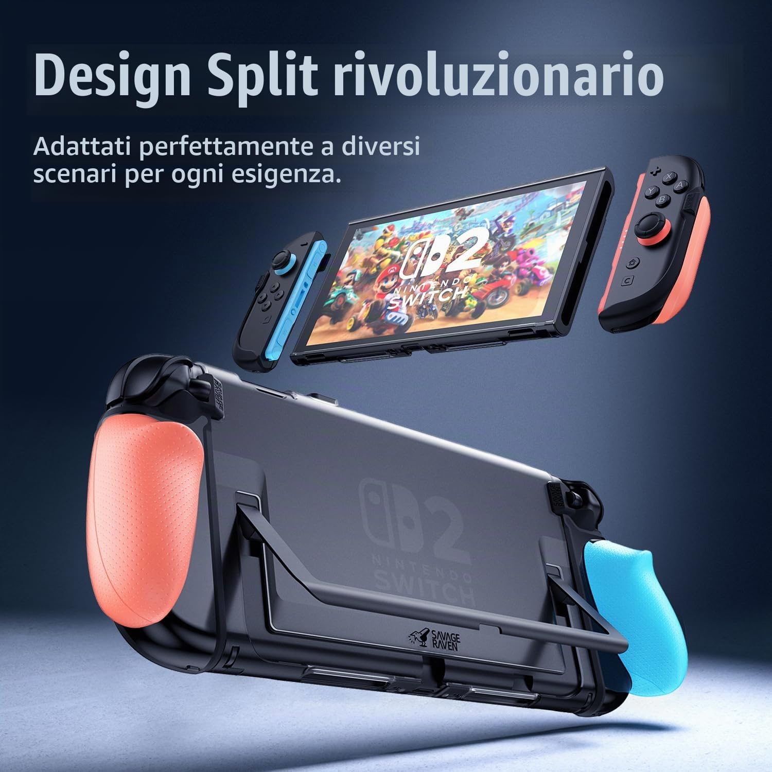Savage Raven by Skull & Co. FissionGrip Bundle (Carrying Case included): Dockable Split Protective Case for Nintendo Switch 2 (2025), Slim PC Shell with Detachable Grip Cover- Black