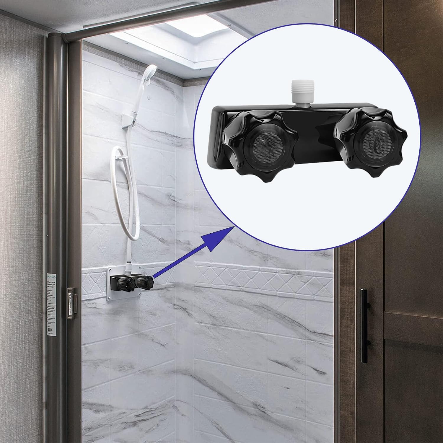 RV Shower Faucet, 4” Shower Valve Diverter Assembly Kit, Camper Shower Faucet Replacement for RV, Camper Van, Travel Trailer, Motorhome Inside/Outside/Outdoor Shower (Black)