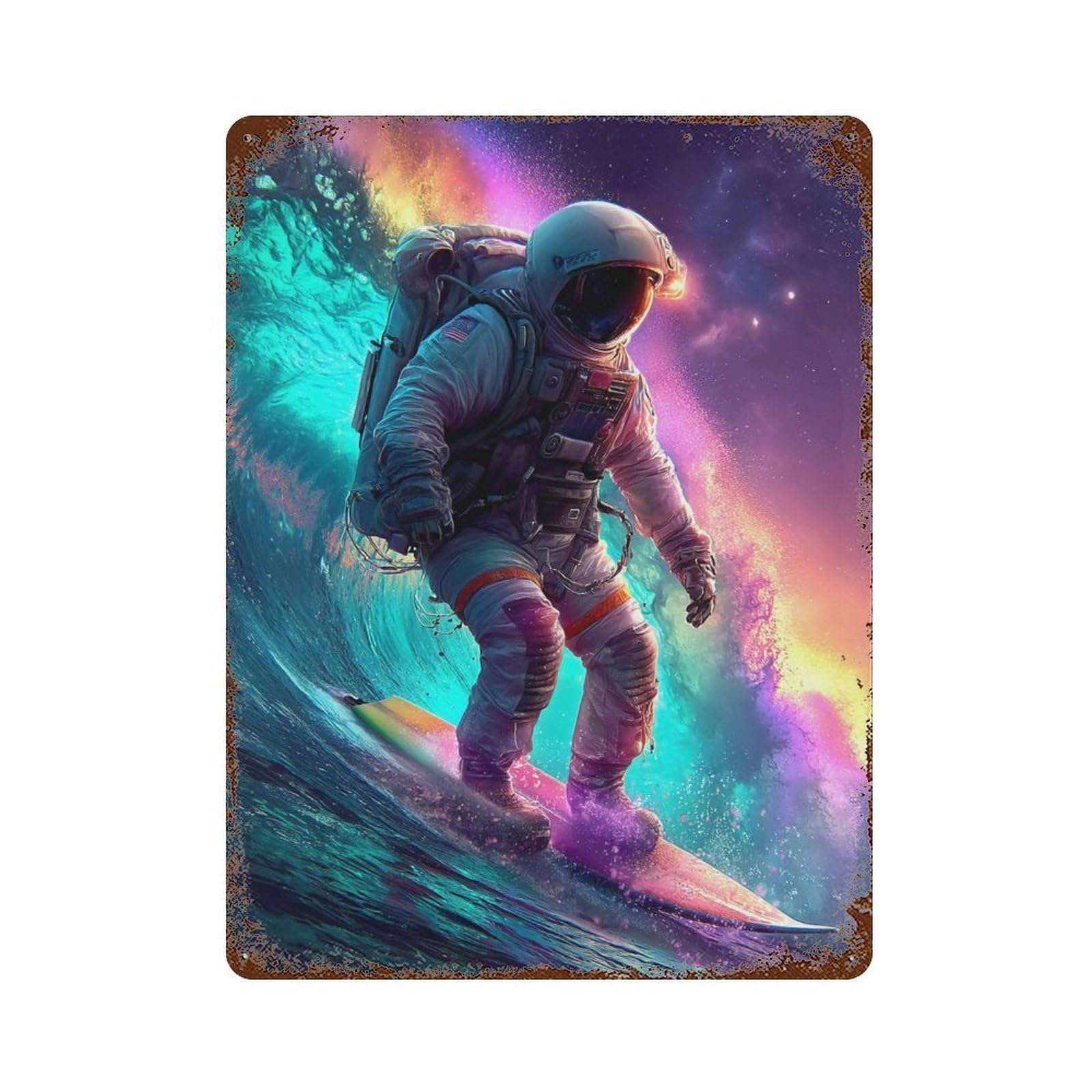 Astronaut Surfing in Space -2 Decorative Tin Sign 15.7"x11.8", for Bistro, Counter And Cafe Decor, Novelty Wall Decor