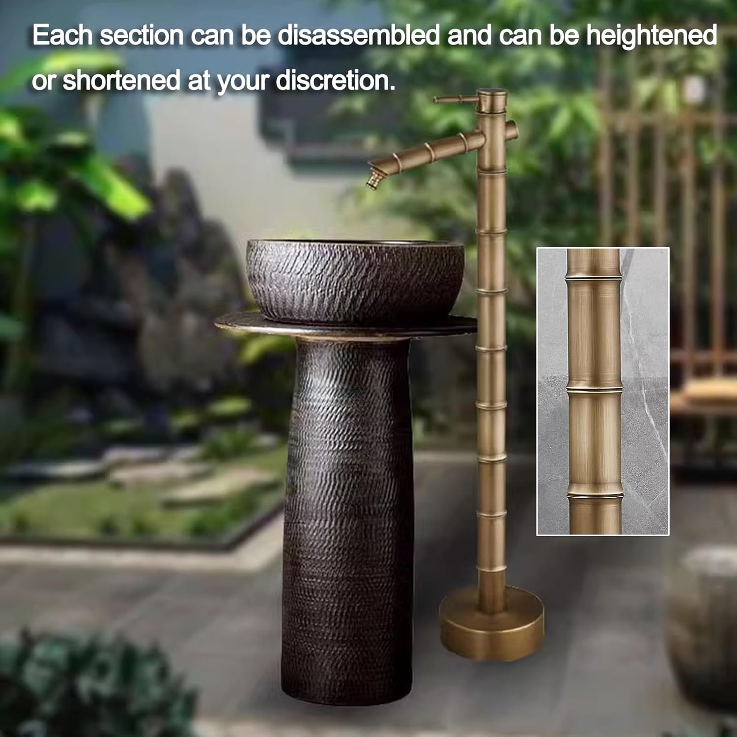 Outdoor Garden Water Column, All-Copper Antique Bamboo Antifreeze Faucet, Freestanding Floor Mounted Garden Water Faucet, Dispenser Hydrant Fountain Irrigation(Small)