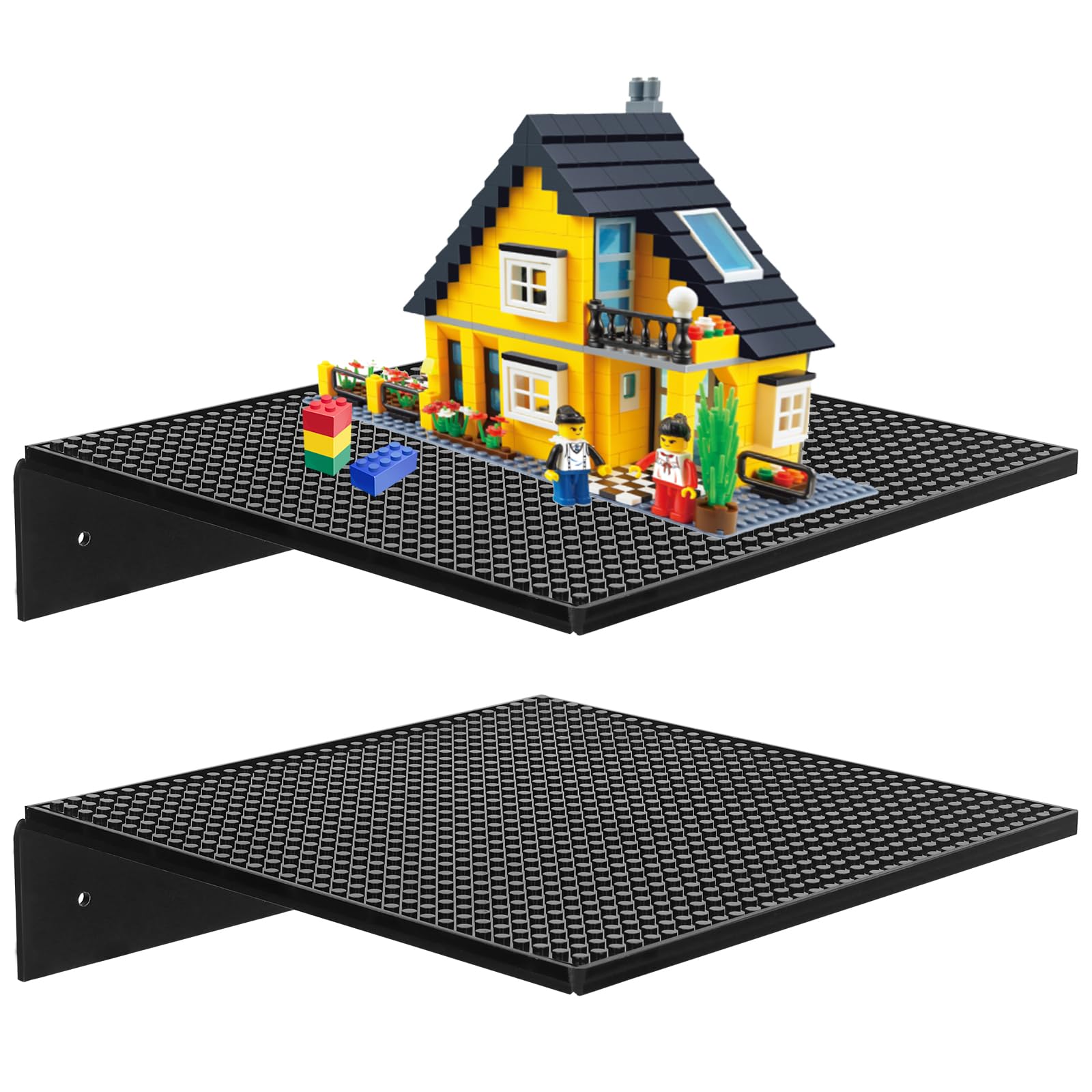 2 Pack Display Shelves for Building Bricks,Display Case Compatible with All Toy Block Brands -Acrylic Floating Shelf Display with Brick Building Baseplate, Figure Display Cabinet Wall Mount