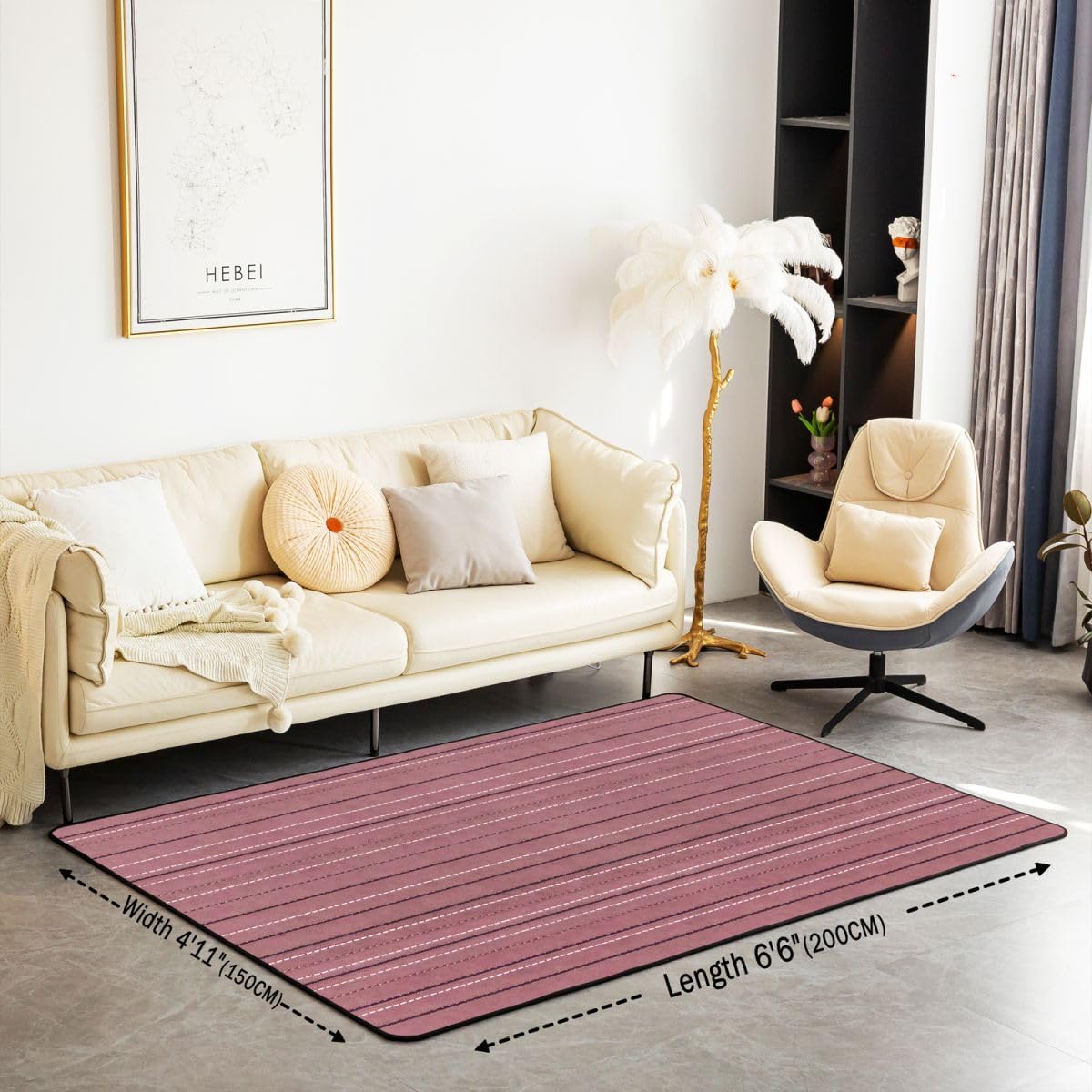 Loussiesd Tapis Salon 100x150cm Rétro Striped Tapis d’intérieur et d’extérieur Rouge Vintage Rayures Modèle Doux Antidérapant Moderne Géométrique pour Salon et Chambre Lavable