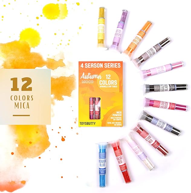 ToysButty Mica Powder 12 Color Pigments Set for Epoxy Resin, Wax Melts. Soap Making Bath Bombs, Candle Art, Lip Gloss, Eye Shadow, Acrylic Paint, for Nails, Autumn Mood in 4 Season Collection