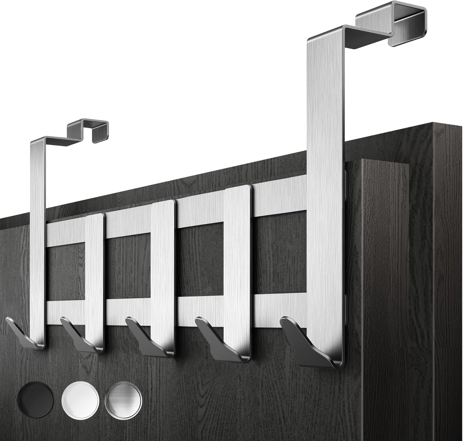 Menz Premium Türgarderobe - Edelstahl Türhakenleiste Innenseite, belastbare Türhaken zum Einhängen Tür-Rückseite - Hochwertige Türgarderobe mit 5 Haken zum Einhängen