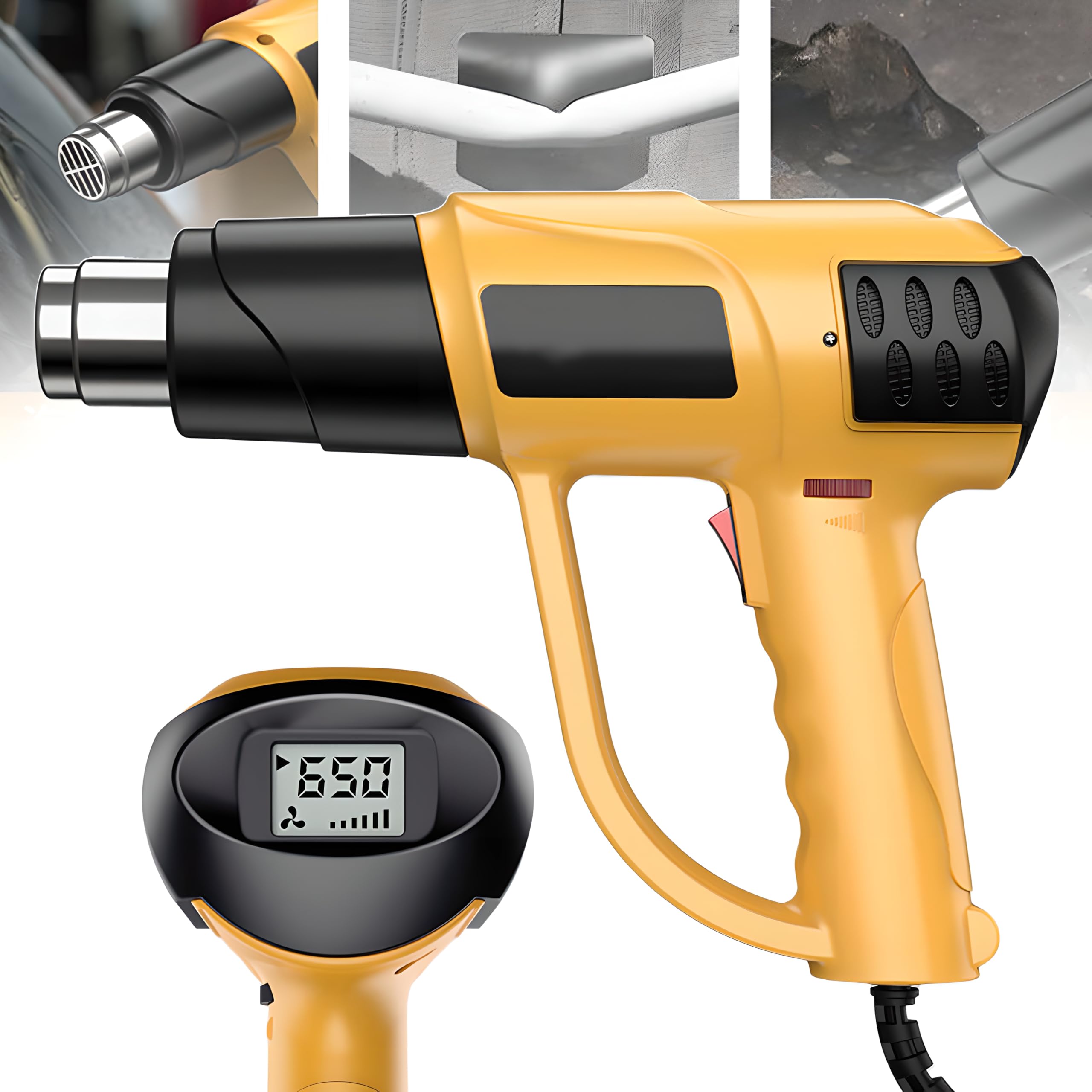 Kit de Pistola de Calor para decapado de Pintura de 140 °F a 1112 °F, con Pistola de Aire Caliente con protección para Manos Anti-escaldaduras, Pantalla LCD, protección contra sobrecarga