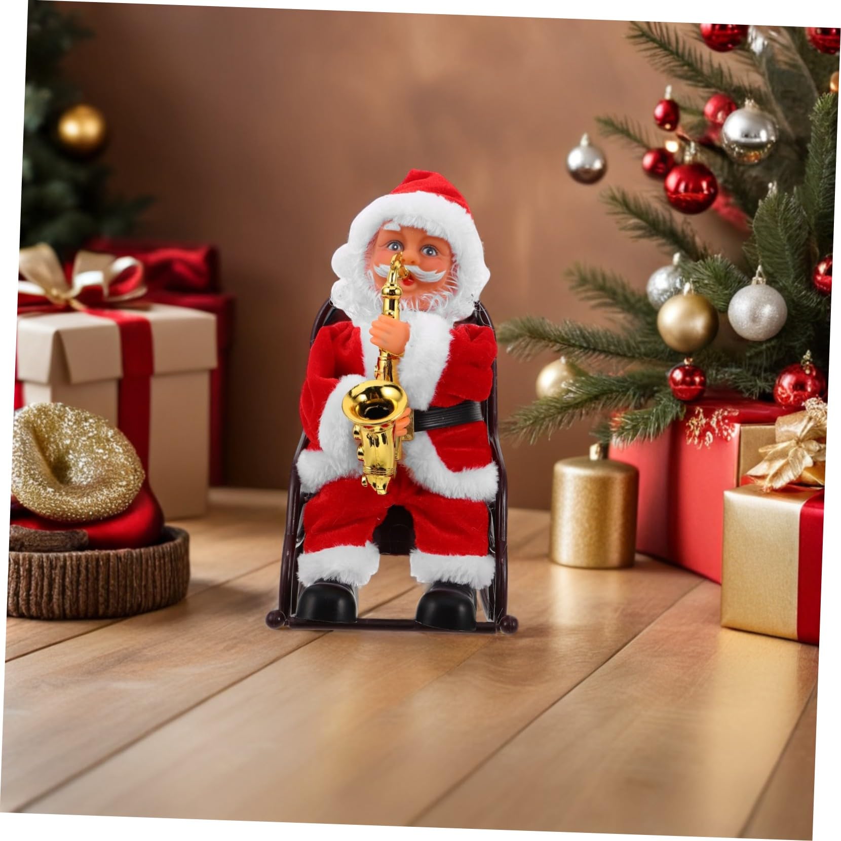 UPKOCH Juguete de Papá Noel Eléctrico con Música y Silla de Ruedas Figura Decorativa para Fiestas Navideñas Juguete Divertido Adultos