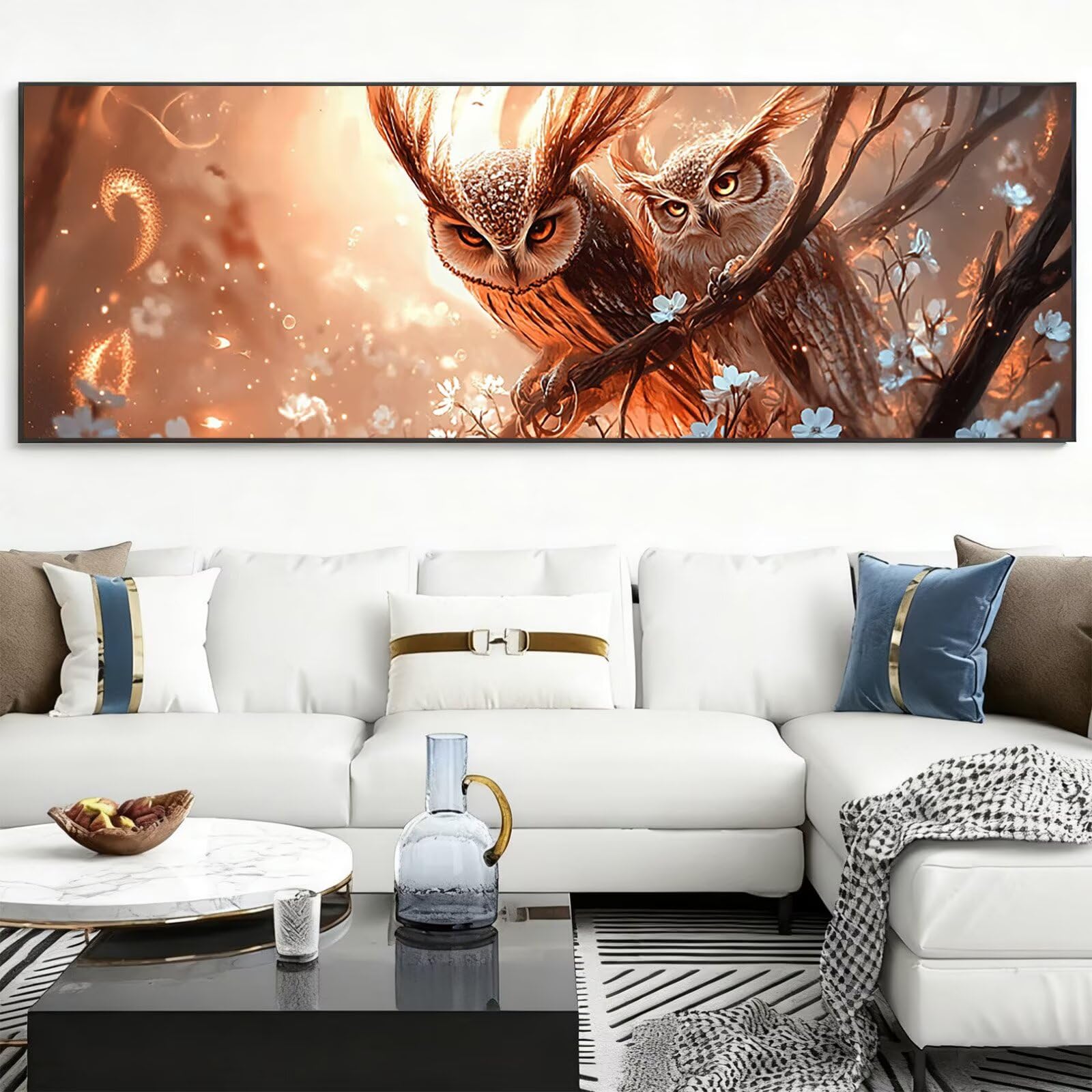 Sowa obraz diamentowy fantasy diamentowy obraz dla dorosłych XXL 90 x 270 cm, obraz diamentowy 5D dla dorosłych, DIY diamentowy obraz ze strasu zestaw do dekoracji ścian domu, prezent dla kobiet