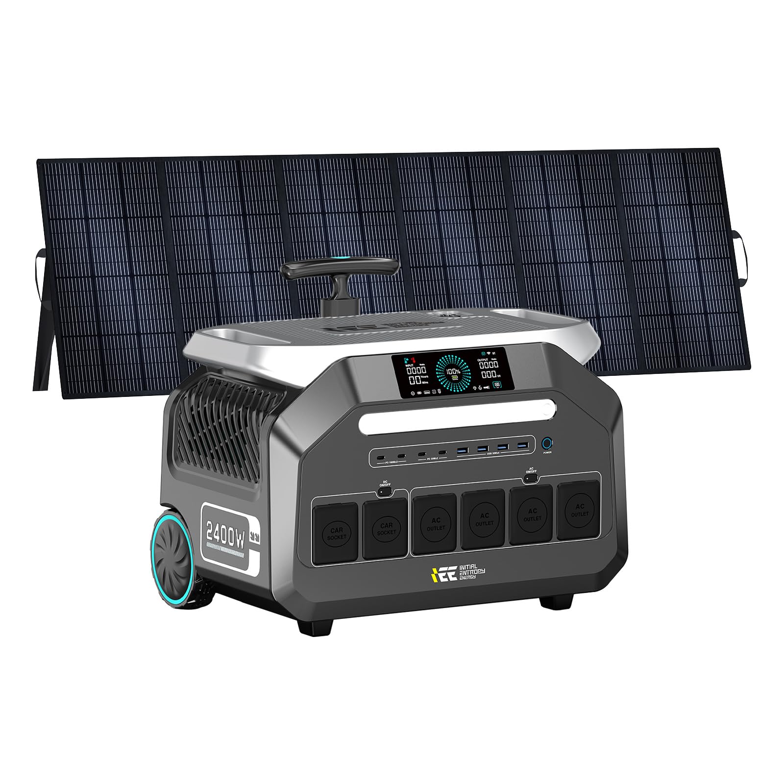 IEE 2400W with pull rod Portable Power Station P2400 with 500W Solar Panel 2048Wh Solar Generator 1800W AC