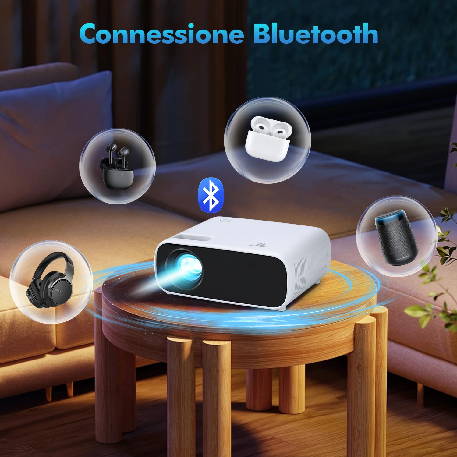 Nuovo proiettore 2024, Bluetooth e WiFi, 18000 lumen con supporto 4K, proiettore video HD, compatibile con PS5 e switch (nero)