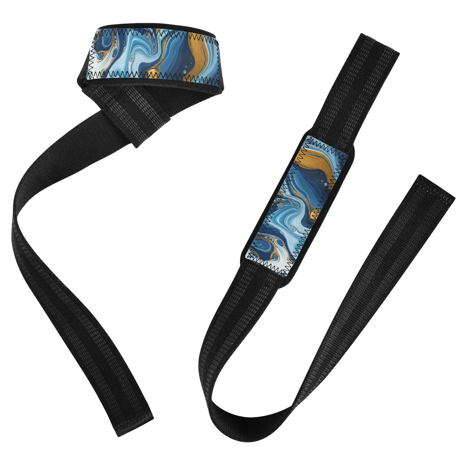 STAYTOP Blue Gold Marble Texture Wrist Straps for Weightlifting,Lifting Straps with Neoprene Cushioned Wrist Padded and Anti-Skid Silicone for Strength Training,Bodybuilding,Deadlifting
