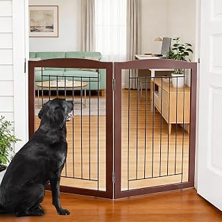 ZJSF Freestanding Foldable Dog Gate for House Extra Wide Wooden Indoor Puppy Gate Stairs Doorways Pet Gate Tall Dog Fence 2 Panels Fence Brown