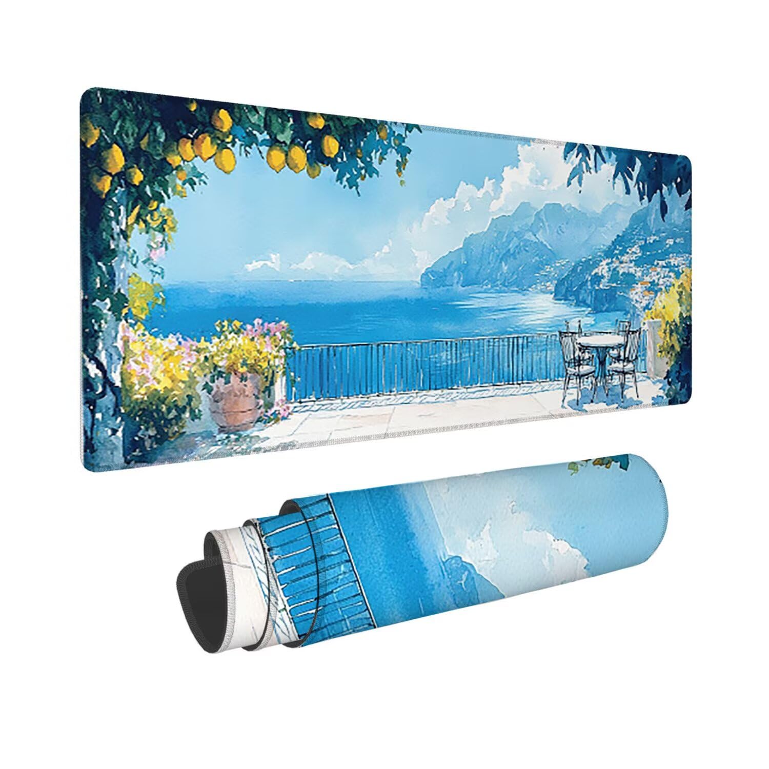 Podkładka pod mysz dla graczy, XXL, 1200 x 400 mm, wodoodporna i antypoślizgowa, duża podkładka na stół do biura i domu, poprawia precyzję i prędkość, prezent (cytryna, widok na morze) V597