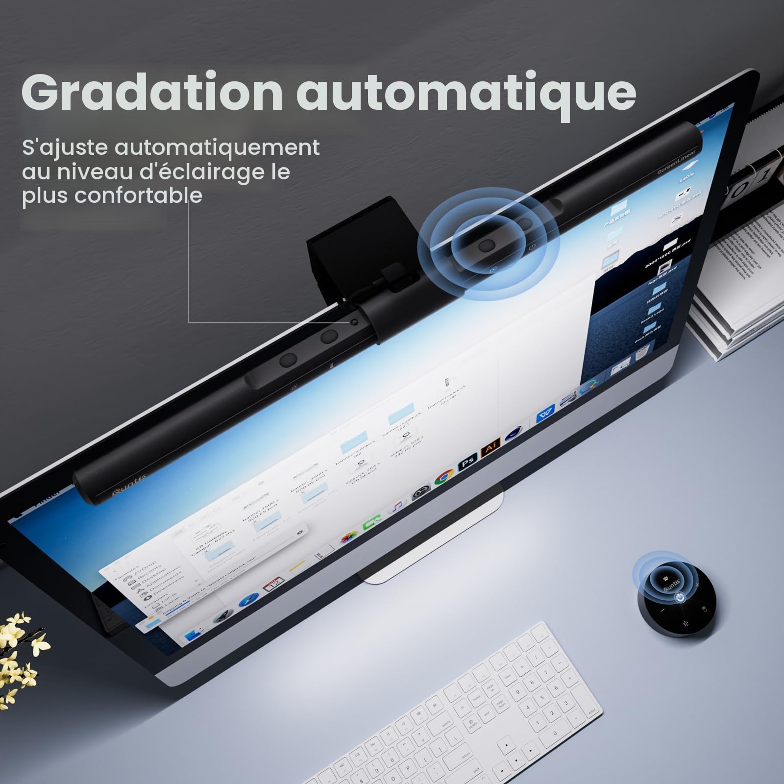Quntis Lampe Ecran PC avec Télécommande Double Réglage, Lumière Ecran Réglable Gradation Automatique, LED USB Lampe d'Ordinateur 40CM Monitor Light Bar Eclairage pour Bureau Gaming
