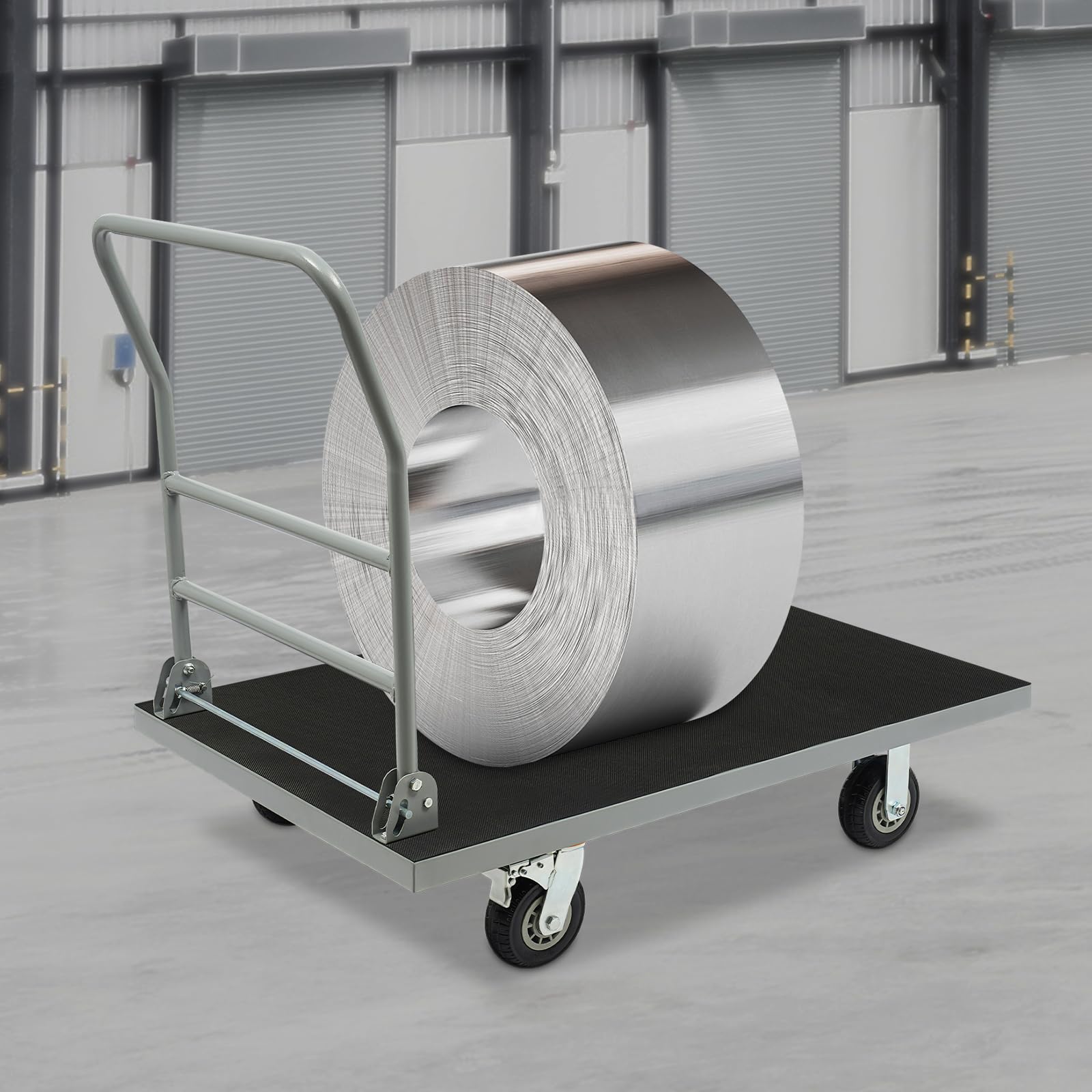 Heavy Duty Platform Truck Cart with Swivel Brake Wheels, Extra Large Foldable Flatbed Dolly Cart, Non-Slip Steel Push Cart for Moving Groceries, Garage, Industrial Use (44